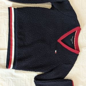 Tommy Hilfiger Sport Navy Fuzzy Fleece Pullover Sweatshirt Long Sleeve